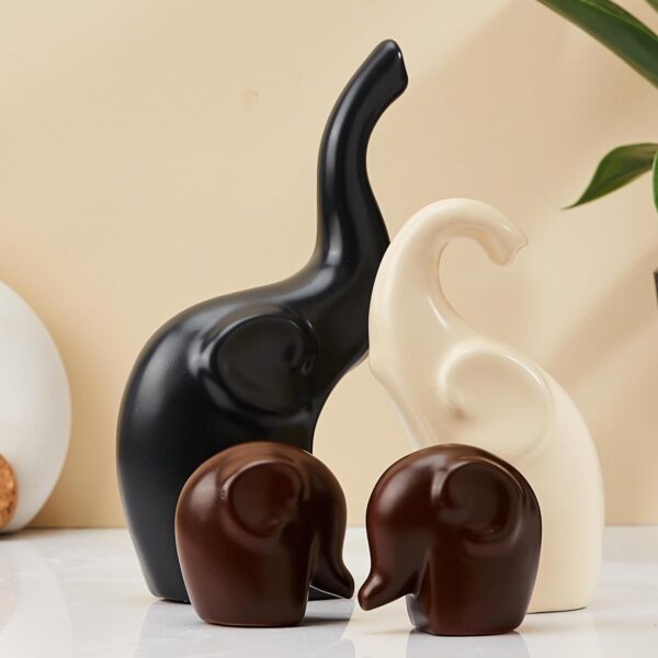 Amazon Basics Home Decor Elephant Family Matte Finish Ceramic Fantasy Figures(Set of 4 Pieces,Multicolor)