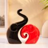 Amazon Basics Home Decor Happy Charm Elephant Couple | Piano Finish Ceramic Figures (Set of 2 Piece, Red & Black)