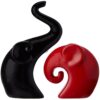 Amazon Basics Home Decor Happy Charm Elephant Couple | Piano Finish Ceramic Figures (Set of 2 Piece, Red & Black)