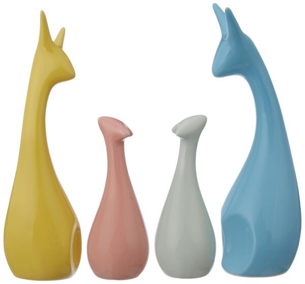 Amazon Basics Home Decor Happy Deer Family Action Statue Piano Finish Ceramic Figures(Set of 4,Multicolor)