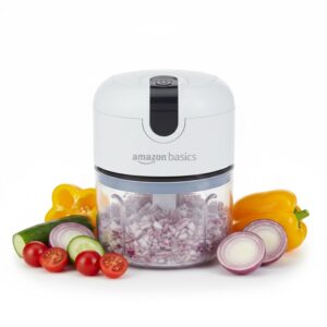 Amazon Basics Mini Electric Chopper | 250 ml | Rechargeable | One touch operation | Sharp Blades | 30 W | Food Grade Bowl | Sharp Blades For Mincing Garlic, Veggies, Onion, Nuts | Grey