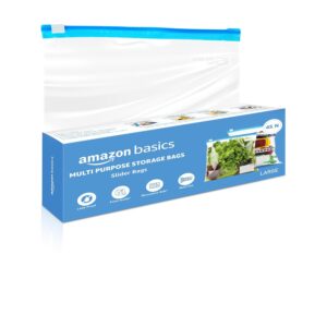 Amazon Basics - Multipurpose Slider Storage Bags | 45 Bags | Large | 31 x 35 cm | Reusable and Reclosable | Material Plastic | Leak- Proof | Food Grade | Microwave Safe
