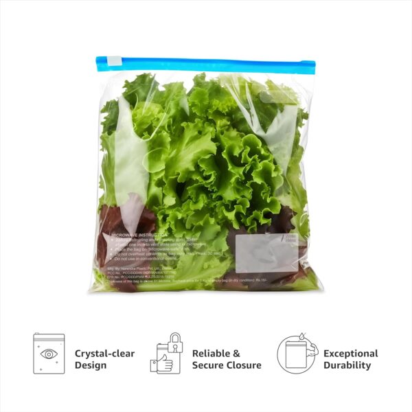 Amazon Basics - Multipurpose Slider Storage Bags | 45 Bags | Large | 31 x 35 cm | Reusable and Reclosable | Material Plastic | Leak- Proof | Food Grade | Microwave Safe