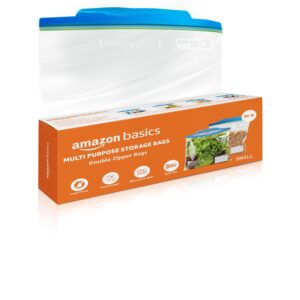 Amazon Basics - Multipurpose Zip Lock Storage Bags | 45 Amazon Basics - Multipurpose Zip Lock Storage Bags | 45 Count | Small | 21.3 x 18 cm | Reusable and Reclosable with Double Zipper | Material Plastic | Leak- Proof | Food Grade | Microwave Safe
