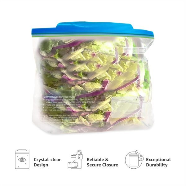 Amazon Basics - Multipurpose Zip Lock Storage Bags | 45 Count | Small | 21.3 x 18 cm | Reusable and Reclosable with Double Zipper | Material Plastic | Leak- Proof | Food Grade | Microwave Safe