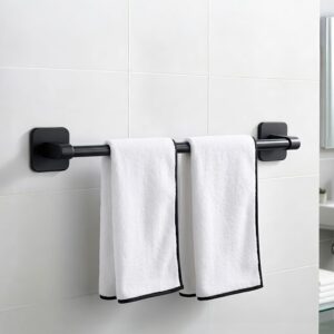 Amazon Basics Self Adhesive Towel Holder in Bathroom No Drill – 24 Inch Rust Resistant Aluminum Towel Hanger for Wall, Strong Towel Hanger for Wash Basin & Towel Rod for Washroom Black Pack of 1