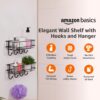Amazon Basics Self-Adhesive Wall Shelf – No-Drill Multipurpose Bathroom/Kitchen Organizer with Hooks and Towel Holder, Rust Proof GI Steel Organizer | Black, 28.2 x 9.8 x 11.5 cm, Pack of 1