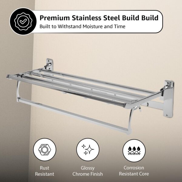 Amazon Basics Steel Folding Towel Rack for Bathroom/Towel Stand/Hanger/Bathroom Accessories (24 Inch - Chrome)