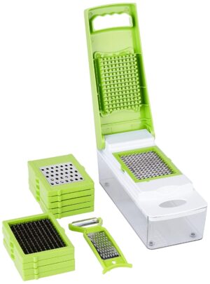 Amazon Brand - Solimo 11-in-1 Stainless Steel Multipurpose Vegetable and Amazon Brand - Solimo 11-in-1 Stainless Steel Multipurpose Vegetable and Fruit Chopper, Green