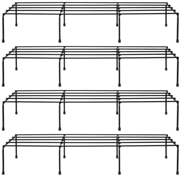 Amazon Brand - Solimo Anti-Rust Metal Plant Stand | Set of 4 | Rectangular | 120Kg Load Capacity | Galvanized Metal Planter/ Pot Stand with 7 Layer Coating | for Living Room/Outdoor/ Balcony | Black