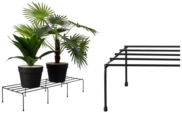 Amazon Brand - Solimo Anti-Rust Metal Plant Stand | Set of 4 | Rectangular | 120Kg Load Capacity | Galvanized Metal Planter/ Pot Stand with 7 Layer Coating | for Living Room/Outdoor/ Balcony | Black