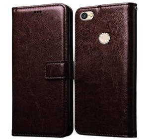 Amazon Brand - Solimo Flip Leather Mobile Cover (Soft, Flexible & Kickstand Back case) Compatible for Mi Redmi Y1 4G / Note 5A 4G (Coffee)
