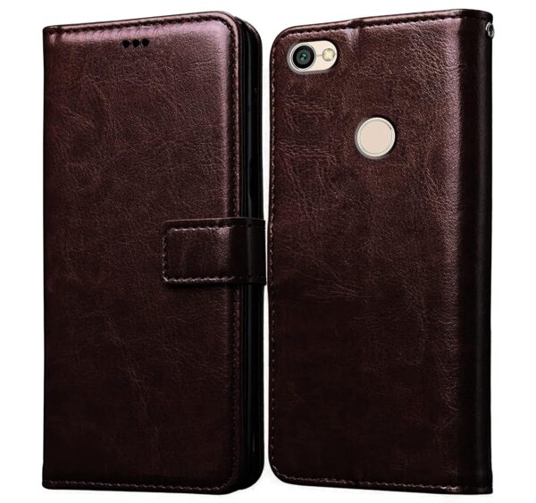 Amazon Brand - Solimo Flip Leather Mobile Cover (Soft, Flexible Amazon Brand - Solimo Flip Leather Mobile Cover (Soft, Flexible & Kickstand Back case) Compatible for Mi Redmi Y1 4G / Note 5A 4G (Coffee)