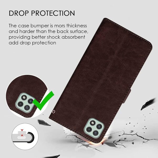 Amazon Brand - Solimo Flip Leather Mobile Cover (Soft, Flexible & Kickstand Back case) Compatible for Samsung Galaxy A22 5G / F42 5G (Coffee)