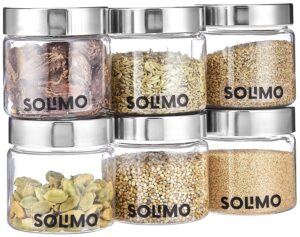 Amazon Brand - Solimo Plastic Storage Jar & Containers | Amazon Brand - Solimo Plastic Storage Jar & Containers | Set of 6 | Steel Cap Jar Set | Air Tight & BPA Free | Multipurpose Jar Set | 200 ML | Silver, Transparent