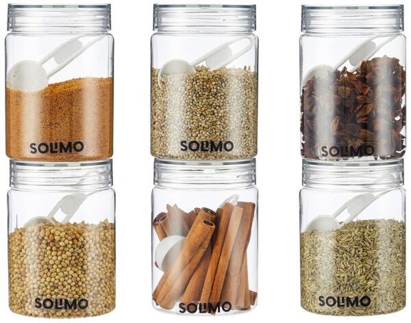 Amazon-Brand-Solimo-Plastic-Storage-Jar-Containers-Set-With-Spoon-Air-Tight-BPA-Free-Kitchen-Container-Set-Multipurpose-Jar-500-ML-Set-6-Transparent.jpg Amazon Brand - Solimo Plastic Storage Jar & Containers Set With Spoon | Air Tight & BPA Free | Kitchen Container Set | Multipurpose Jar | 500 ML Set 6 (Transparent)