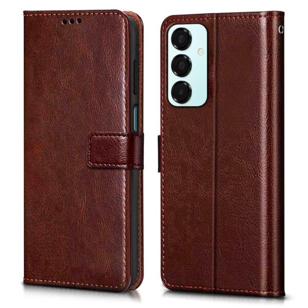 Amazon Brand - Solimo Shock Proof Flip Cover Back Case Cover for Samsung Galaxy A16 5G (Flexible | Leather Finish | Card Pockets Wallet & Stand | Chestnut Brown)