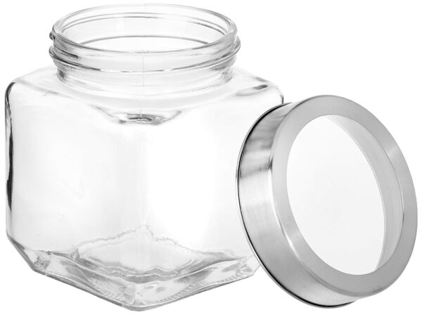 Amazon Solimo Square Glass Storage Containers | Set Of 6 | 580 Ml Each | Non-Toxic, Recyclable | Transparent