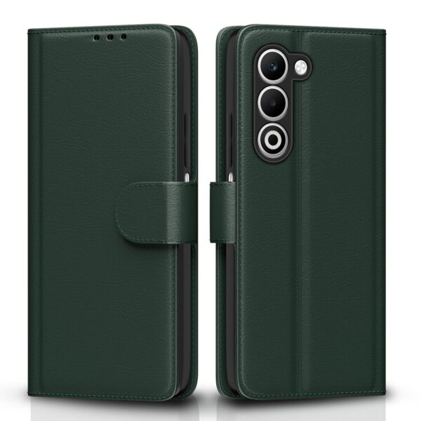 Amazon basics Flip Cover for Oppo A5 5G Leather Finish Amazon basics Flip Cover for Oppo A5 5G Leather Finish | Wallet Stand and Shock Proof | Inside TPU with Card Pockets | Complete Protection Flip Case (Green)