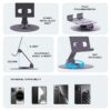 Amkette Ergo 360° Alloy Mobile Stand for Desk, Foldable Design with Stable Rotational Metallic Round Base, Multiple Height & Angle adjustments for Smartphones, Tablets & iPad (Purple)