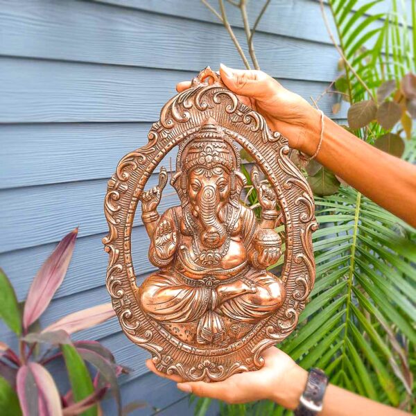 Apka Mart The Online Shop Lord Ganesh Oval Plate Metal Wall Hanging -16 Inch - for Home Décor, Brown