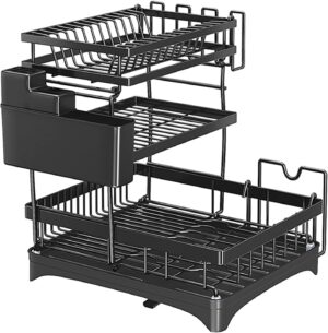 Arcanine Dish Drying Rack,Detachable 3 Tier Dish Rack with Draining Tray, Rustproof Dish Drainer Racks with Detachable Utensil Holder, Cutting Board & Cup Rack for Kitchen Over Sink Organiser (AR-03)