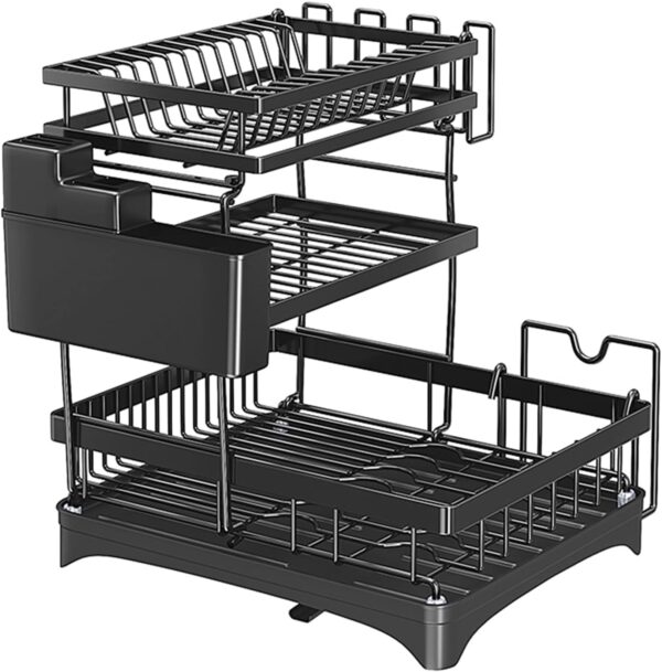 Arcanine Dish Drying Rack,Detachable 3 Tier Dish Rack with Draining Tray, Rustproof Dish Drainer Racks with Detachable Utensil Holder, Cutting Board & Cup Rack for Kitchen Over Sink Organiser (AR-03)