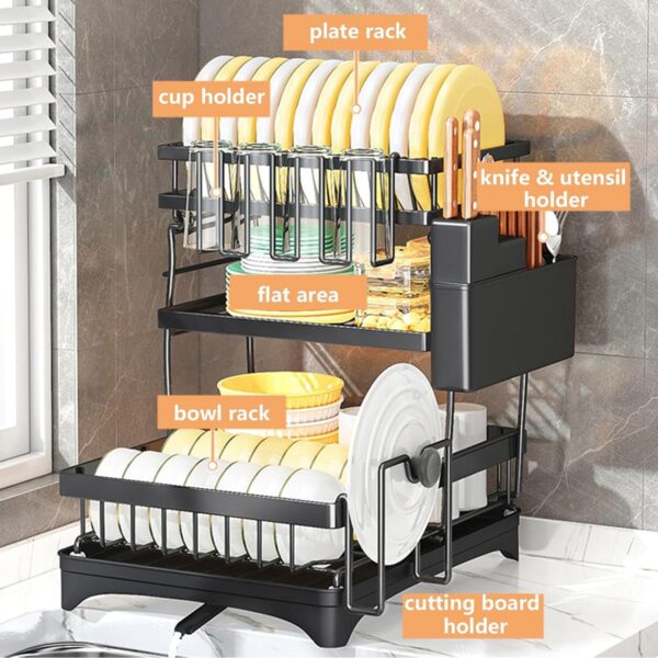 Arcanine Dish Drying Rack,Detachable 3 Tier Dish Rack with Draining Tray, Rustproof Dish Drainer Racks with Detachable Utensil Holder, Cutting Board & Cup Rack for Kitchen Over Sink Organiser (AR-03)