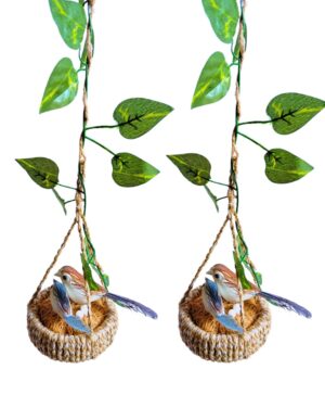 Artificial Decorative Bird with Hanging Nest for Home Decor Garden Artificial Decorative Bird with Hanging Nest for Home Decor Garden Decor with Money Plant (Combo Birds)