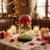 Artificial Rose Flower Showpiece with Glass Dome Cover, Decorative Preserved-Style Flower for Home Décor, Romantic Gift Item for Birthday, Anniversary, Valentine & Special Occasions (Red Rose)