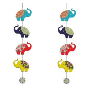 Artvibes Colorful Elephants Decorative Wall Art MDF Wooden Wall Hanger for Living Room | Printed Wall Decoration | Graphic Artwork | Aesthetic Wooden Decor | Scenery | Ideal Gifts (WH_5206N), Set of 2