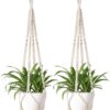 Aster Macrame Plant Hangers, Unique Designs,Handmade Cotton Rope Hanging Planters Flower Pots Holder Stand, for Indoor Outdoor Boho (POTS NOT Included) (White Set of 2)