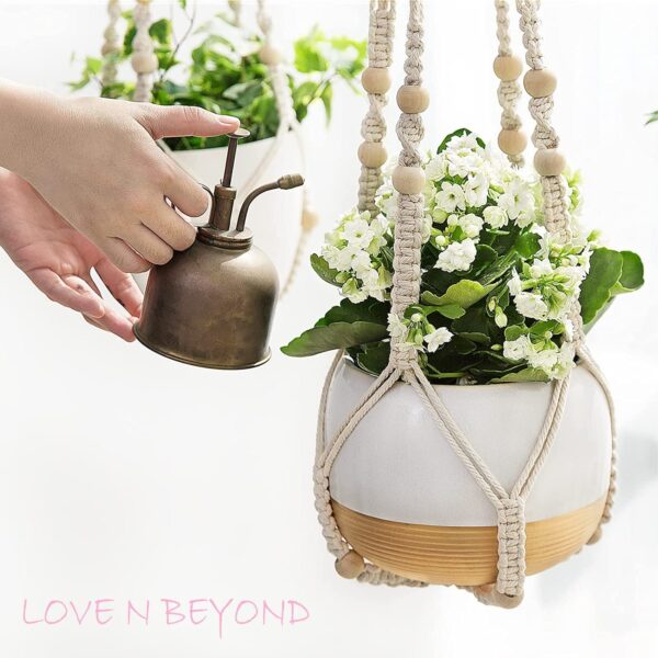 Aster Macrame Plant Hangers, Unique Designs,Handmade Cotton Rope Hanging Planters Flower Pots Holder Stand, for Indoor Outdoor Boho (POTS NOT Included) (White Set of 2)