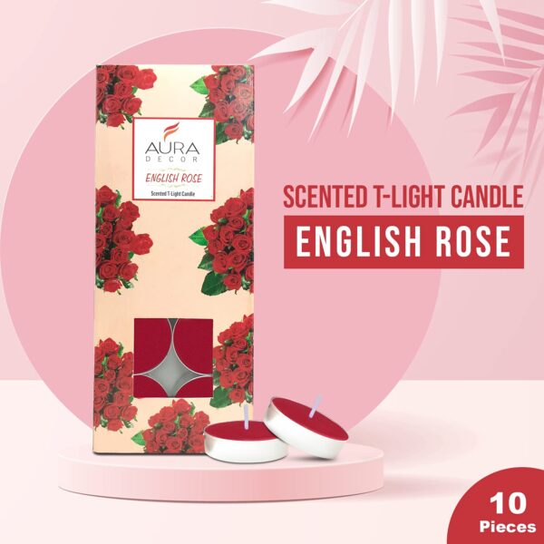AuraDecor English Rose Scented Tealight Candles Pack of 10 | 3-Hour Burning Fragrance Wax Lights for Spa, Relaxation, Home Decor & Gifting