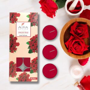 AuraDecor English Rose Scented Tealight Candles Pack of 10 | 3-Hour Burning Fragrance Wax Lights for Spa, Relaxation, Home Decor & Gifting