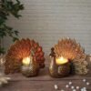 BEHOMA Aluminium Dancing Peacock Figurine Pair for Love & Good Luck | Home Décor Tabletop Showpiece with Scented Votive Candles | Valentine, Anniversary & Wedding Gift for Couples | Set of 2, Gold