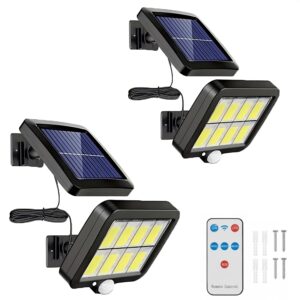 BIYALI Outdoor Solar Wall Lights with Remote Control, Waterproof Motion BIYALI Outdoor Solar Wall Lights with Remote Control, Waterproof Motion Sensor Security Light, 3 Lighting Mode LED Solar Flood Lights with 16.4ft Cable for Garden, Yard, Garage (2, Solar Light)