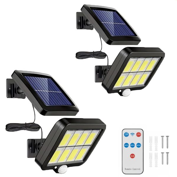 BIYALI Outdoor Solar Wall Lights with Remote Control, Waterproof Motion BIYALI Outdoor Solar Wall Lights with Remote Control, Waterproof Motion Sensor Security Light, 3 Lighting Mode LED Solar Flood Lights with 16.4ft Cable for Garden, Yard, Garage (2, Solar Light)