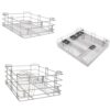 BLOO BASKET 202 Stainless Steel Modular Kitchen Basket rectangular Utensils BLOO BASKET 202 Stainless Steel Modular Kitchen Basket rectangular Utensils drawer Basket Wired 6"Plain,4" Cutlery,8"Thali silver (WITHOUT CHANNEL, 17 INCH WIDTH * 20 INCH DEPTH)