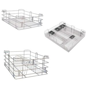 BLOO BASKET 202 Stainless Steel Modular Kitchen Basket rectangular Utensils drawer Basket Wired 6"Plain,4" Cutlery,8"Thali silver (WITHOUT CHANNEL, 17 INCH WIDTH * 20 INCH DEPTH)