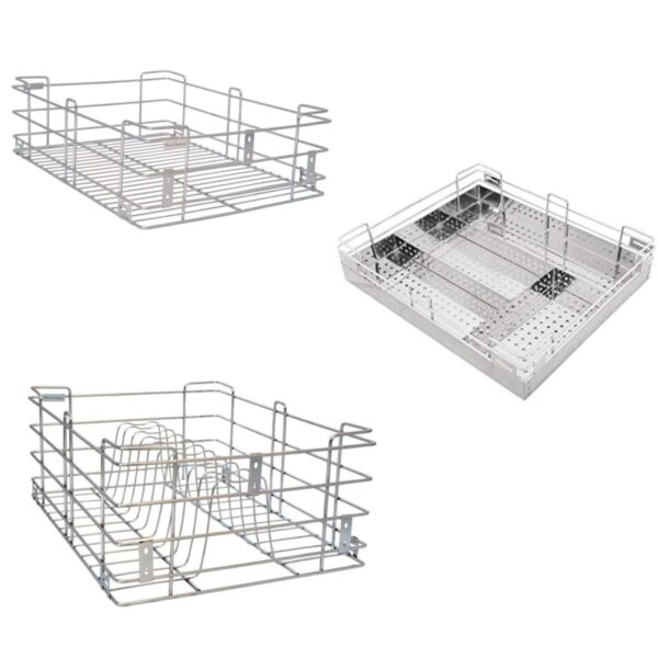 BLOO BASKET 202 Stainless Steel Modular Kitchen Basket rectangular Utensils BLOO BASKET 202 Stainless Steel Modular Kitchen Basket rectangular Utensils drawer Basket Wired 6"Plain,4" Cutlery,8"Thali silver (WITHOUT CHANNEL, 17 INCH WIDTH * 20 INCH DEPTH)