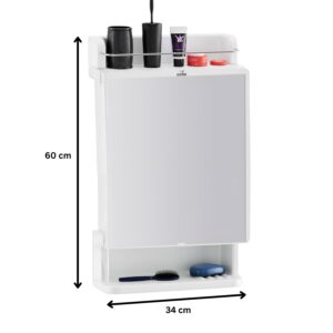 Bathroom Mirror Cabinet with Storage | Wall Mounted Plastic Organizer Shelf for Toiletries & Accessories | Durable White Mirror Cabinet for Bathroom
