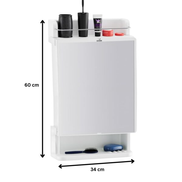 Bathroom Mirror Cabinet with Storage | Wall Mounted Plastic Organizer Shelf for Toiletries & Accessories | Durable White Mirror Cabinet for Bathroom