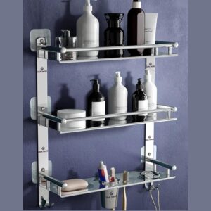 Bathroom Organizer Without Drill – Corner, Shelves, Rack, Shelf, Storage, Bathroom Organizer Without Drill – Corner, Shelves, Rack, Shelf, Storage, wall, Racks and Adhesive, Mounted, self Holder, soap, Stand Bathroom Accessories (Three Layer (6 in 1))