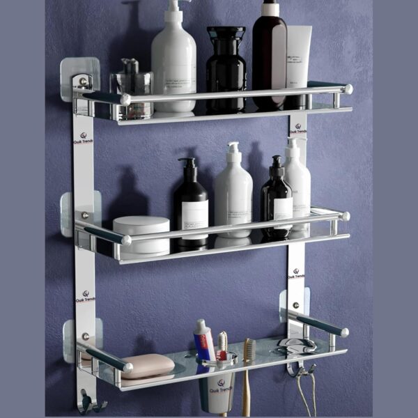 Bathroom Organizer Without Drill – Corner, Shelves, Rack, Shelf, Storage, Bathroom Organizer Without Drill – Corner, Shelves, Rack, Shelf, Storage, wall, Racks and Adhesive, Mounted, self Holder, soap, Stand Bathroom Accessories (Three Layer (6 in 1))