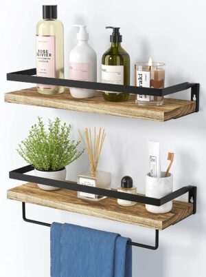 Bathroom Rack | Wooden Wall Shelf | Bathroom Organizer | Bathroom Rack | Wooden Wall Shelf | Bathroom Organizer | Shelf for Wall | Wooden Shelf Set of 2 for Living Room Bedroom Kitchen Bathroom Accessories Set for Home L17.32 x W6.29 x H4.13 Inch