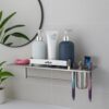 Bathroom Shelf 4 in 1 Bathroom Accessories Set Storage Organizer Wall Mount Shelf 304 Grade Stainless Steel Wall Shelf for Bathroom Multipurpose Shelf/Rack/Towel Hanger Tumbler Holder