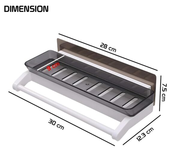 Bathroom Shelf Storage Rack with Towel Holder – Self Adhesive Wall Mount Kitchen & Bathroom Organizer, Plastic Storage Shelf for Shampoo, Towels & Accessories | No Drilling (Pack of 1)