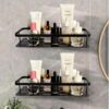 Bathroom Stainless Steel Organiser Without Drill | Kitchen Organizer Rack | No Drill Wall Shelves | Bathroom Holder | Bathroom Rack | Stainless Steel Storage Shelf (Pack of 2, Black)