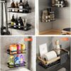 Bathroom Stainless Steel Organiser Without Drill | Kitchen Organizer Rack | No Drill Wall Shelves | Bathroom Holder | Bathroom Rack | Stainless Steel Storage Shelf (Pack of 2, Black)